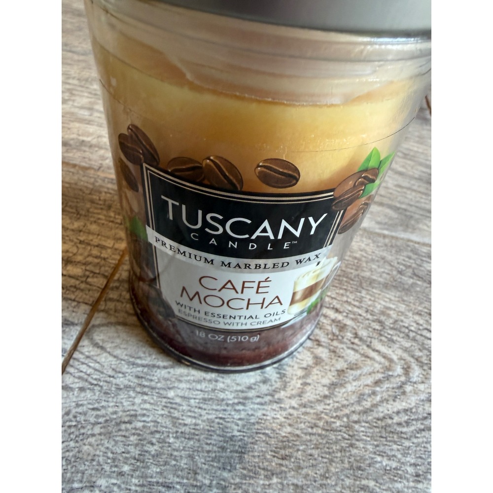 Tuscany Candle Cafe Mocha 18 oz Marbled Wax Espresso Essential Oils NWT Limited